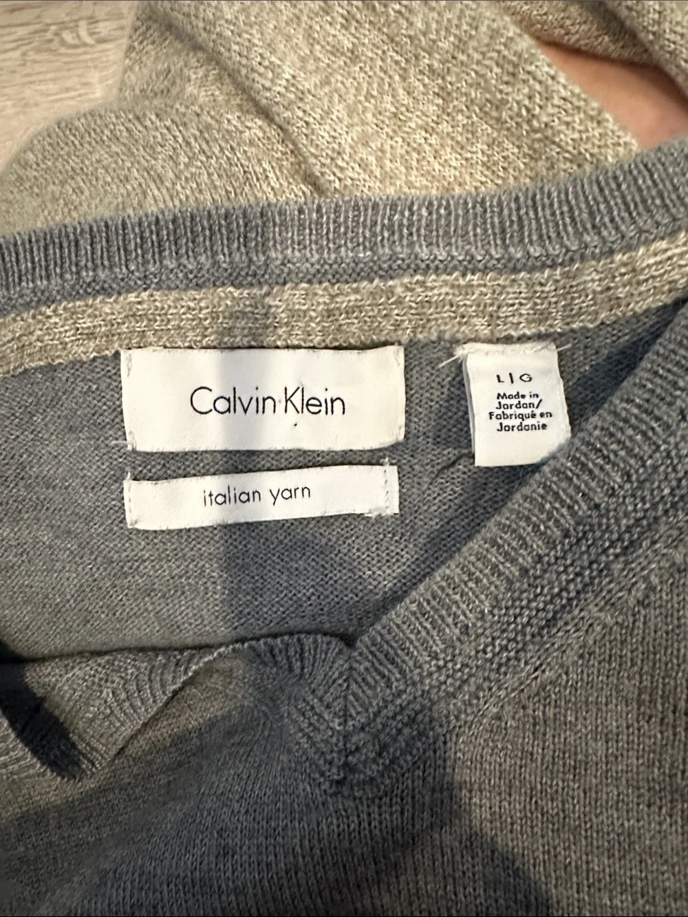 Calvin Klein Men V-Neck Sweater in Gray, Cream and Tan